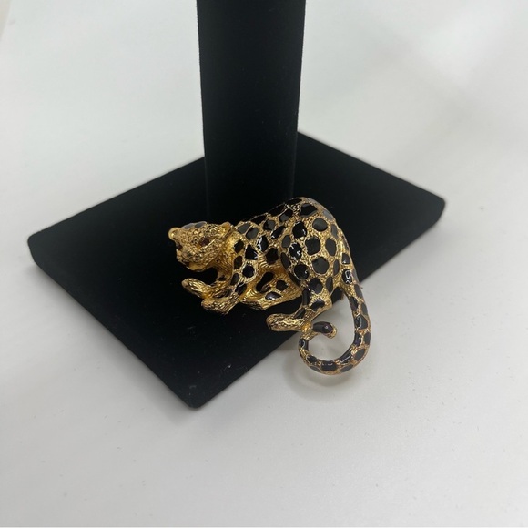 Vintage Park Lane Enamel Leopard Brooch/Pendant Rhinestone Eyes cheetah leopard - Picture 4 of 12